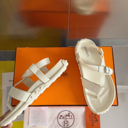 HERM Inboard Sandals in White Leather and Ribbon