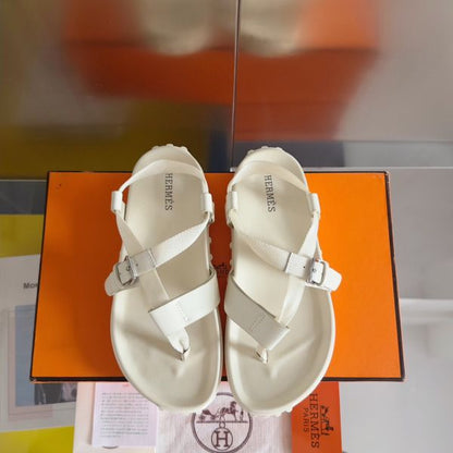 HERM Inboard Sandals in White Leather and Ribbon