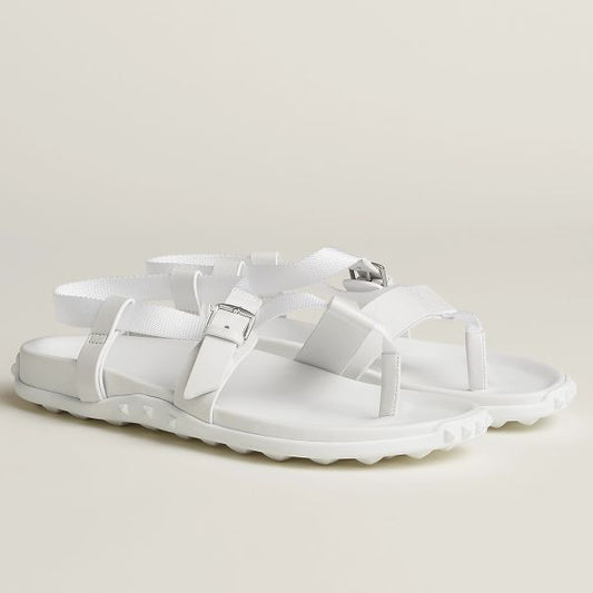 HERM Inboard Sandals in White Leather and Ribbon