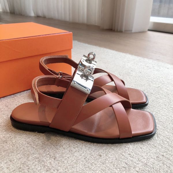 HERM Women's Ines Sandals in Brown Leather