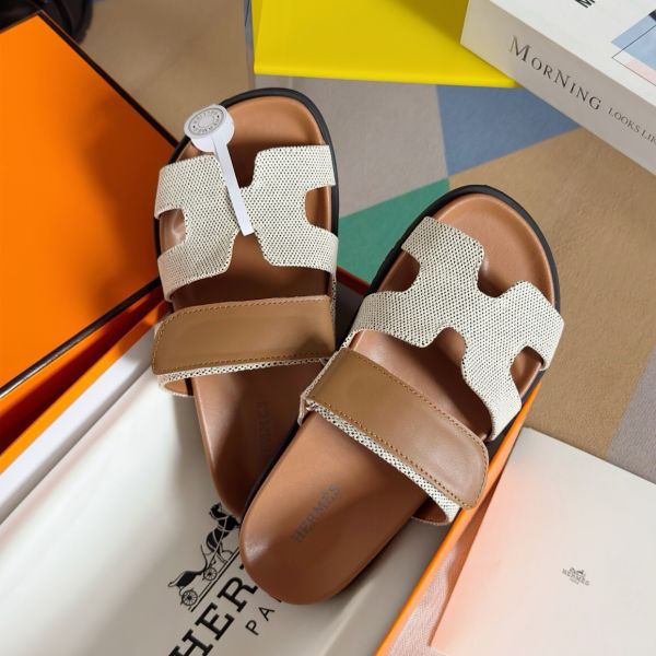 HERM Women's Chypre Sandals In Canvas with Brown Leather