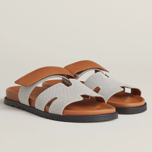 HERM Women's Chypre Sandals In Canvas with Brown Leather