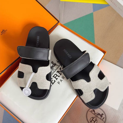 HERM Women's Chypre Sandals In Canvas with Black Leather