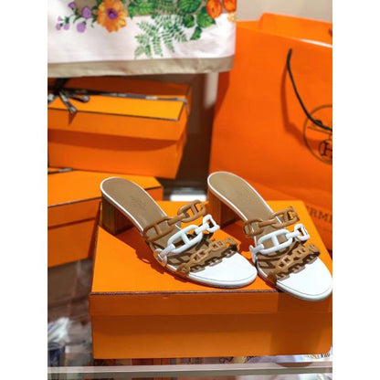 HERM Tandem Sandals In Brown/White Lambskin