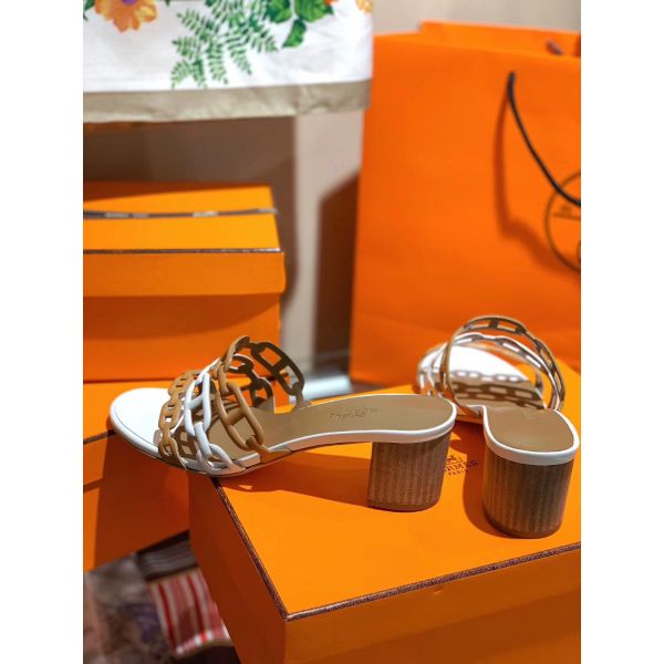 HERM Tandem Sandals In Brown/White Lambskin