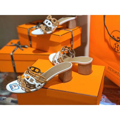 HERM Tandem Sandals In Brown/White Lambskin