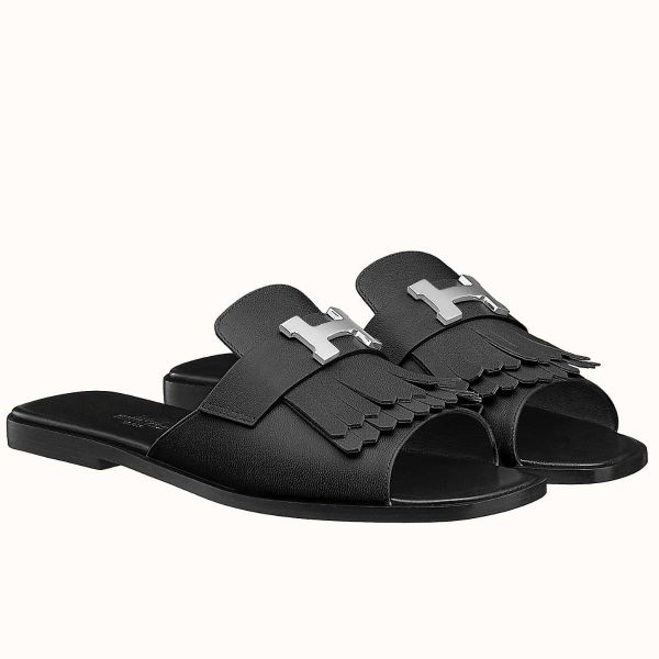 HERM Auteuil Sandals In Black Calfskin