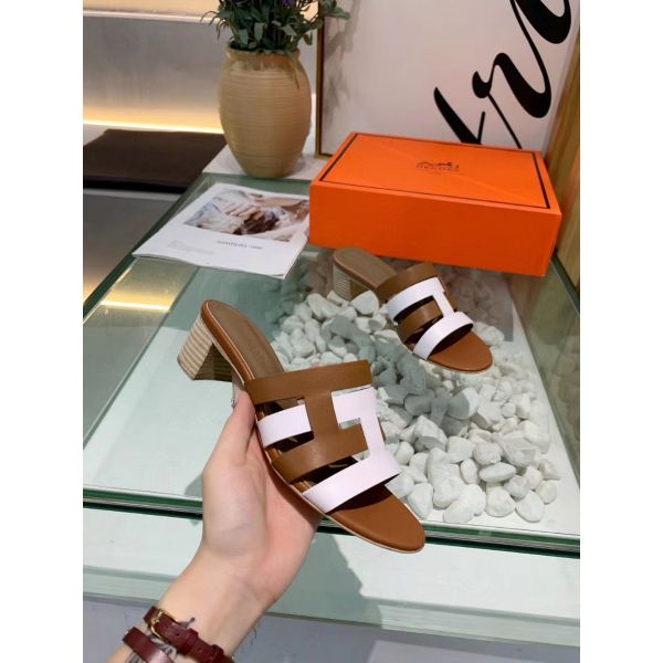 HERM Amica 5mm Sandals In Brown/White Calfskin