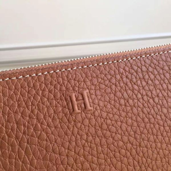 HERM Brown Clemence Azap Zipped Wallet