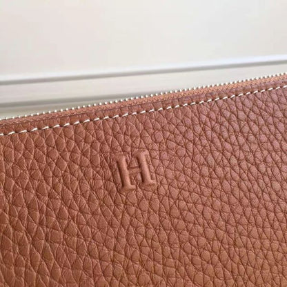 HERM Brown Clemence Azap Zipped Wallet
