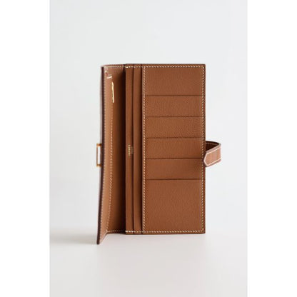 HERM Bearn Long Wallet in Gold Matte Alligator Leather