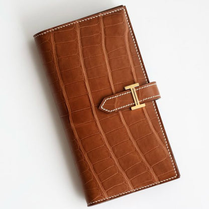 HERM Bearn Long Wallet in Gold Matte Alligator Leather
