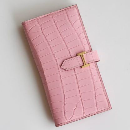 HERM Bearn Long Wallet in Pink Matte Alligator Leather