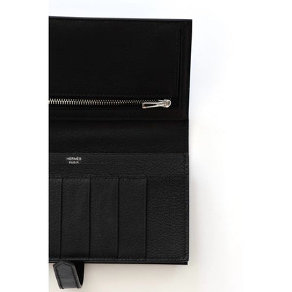 HERM Bearn Long Wallet in Black Shiny Alligator Leather