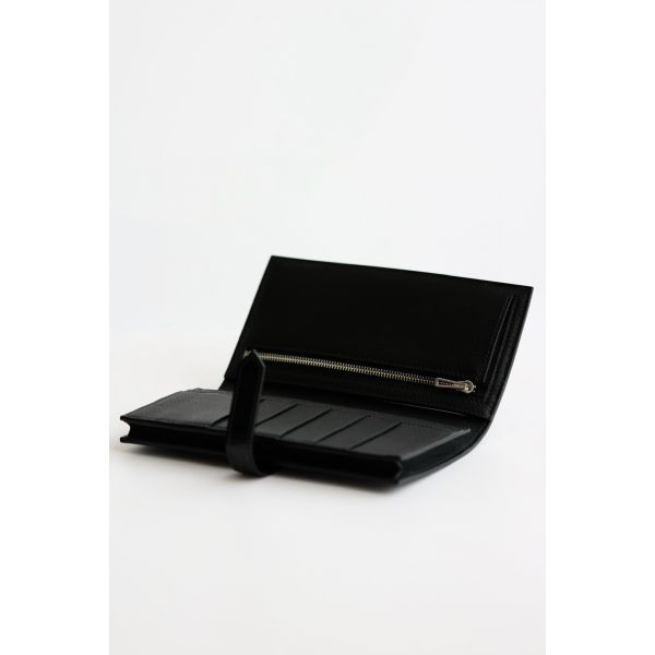 HERM Bearn Long Wallet in Black Shiny Alligator Leather