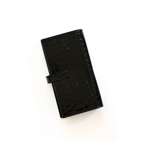 HERM Bearn Long Wallet in Black Shiny Alligator Leather