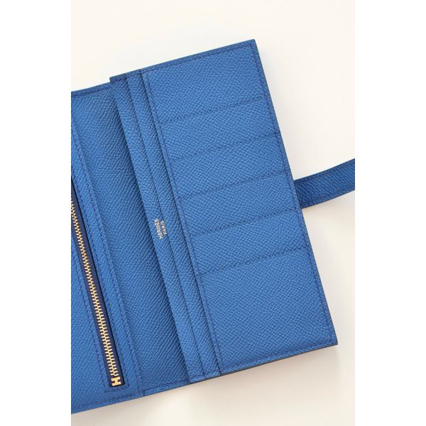 HERM Bearn Long Handmade Wallet in Blue France Epsom Calfskin