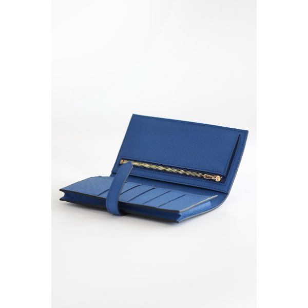 HERM Bearn Long Handmade Wallet in Blue France Epsom Calfskin