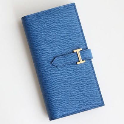 HERM Bearn Long Handmade Wallet in Blue France Epsom Calfskin