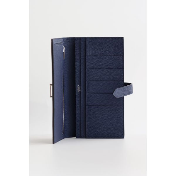 HERM Bearn Long Handmade Wallet in Blue Saphir Epsom Calfskin