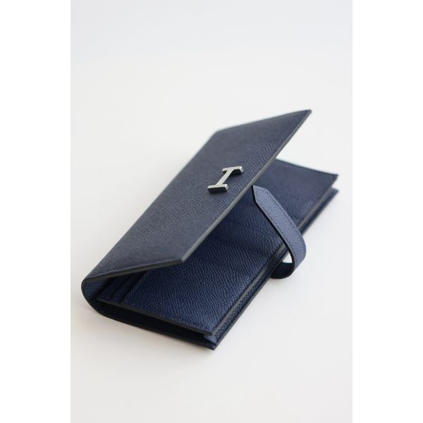 HERM Bearn Long Handmade Wallet in Blue Saphir Epsom Calfskin