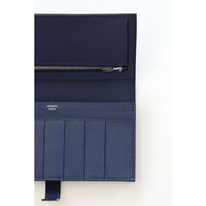 HERM Bearn Long Handmade Wallet in Blue Saphir Epsom Calfskin