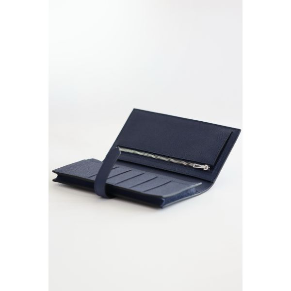HERM Bearn Long Handmade Wallet in Blue Saphir Epsom Calfskin