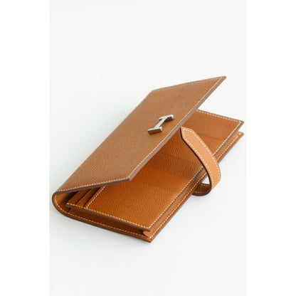 HERM Bearn Long Handmade Wallet in Gold Epsom Calfskin