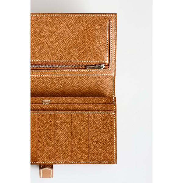 HERM Bearn Long Handmade Wallet in Gold Epsom Calfskin