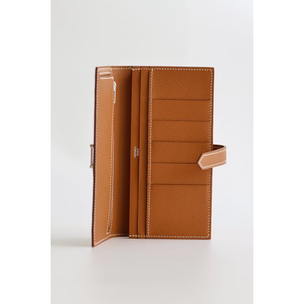 HERM Bearn Long Handmade Wallet in Gold Epsom Calfskin