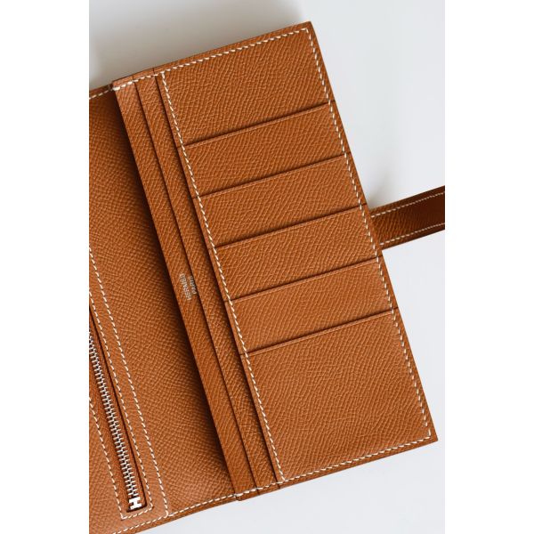 HERM Bearn Long Handmade Wallet in Gold Epsom Calfskin
