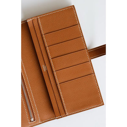 HERM Bearn Long Handmade Wallet in Gold Epsom Calfskin