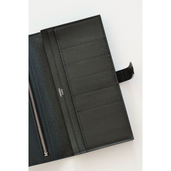 HERM Bearn Long Handmade Wallet in Black Epsom Calfskin