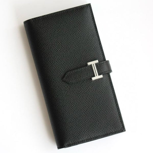 HERM Bearn Long Handmade Wallet in Black Epsom Calfskin