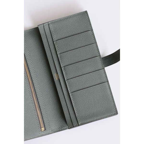 HERM Bearn Long Handmade Wallet in Vert Amande Epsom Calfskin