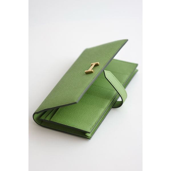 HERM Bearn Long Handmade Wallet in Vert Criquet Epsom Calfskin