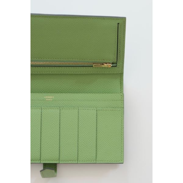 HERM Bearn Long Handmade Wallet in Vert Criquet Epsom Calfskin