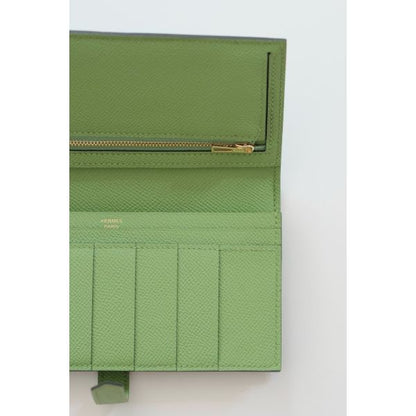 HERM Bearn Long Handmade Wallet in Vert Criquet Epsom Calfskin