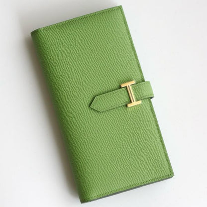 HERM Bearn Long Handmade Wallet in Vert Criquet Epsom Calfskin