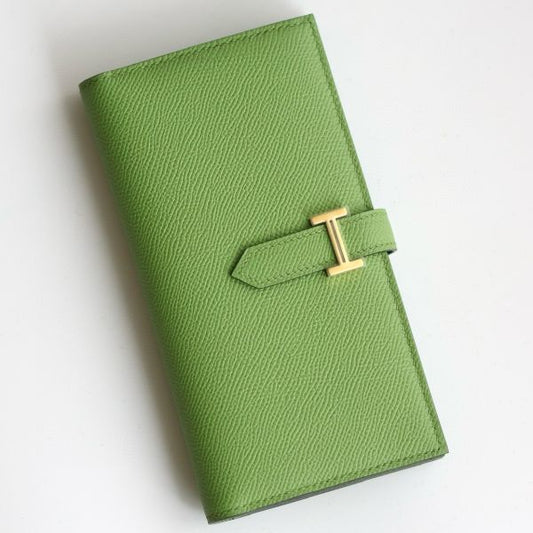 HERM Bearn Long Handmade Wallet in Vert Criquet Epsom Calfskin