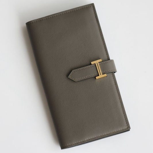 HERM Bearn Long Handmade Wallet in Etain Swift Calfskin