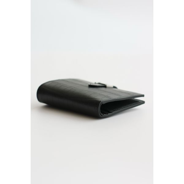 HERM Bearn Compact Wallet in Black Matte Alligator Leather