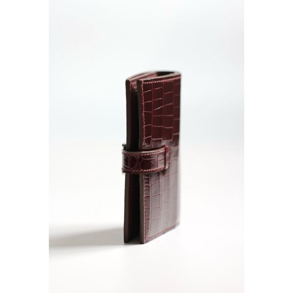 HERM Bearn Compact Wallet in Bordeaux Shiny Alligator Leather