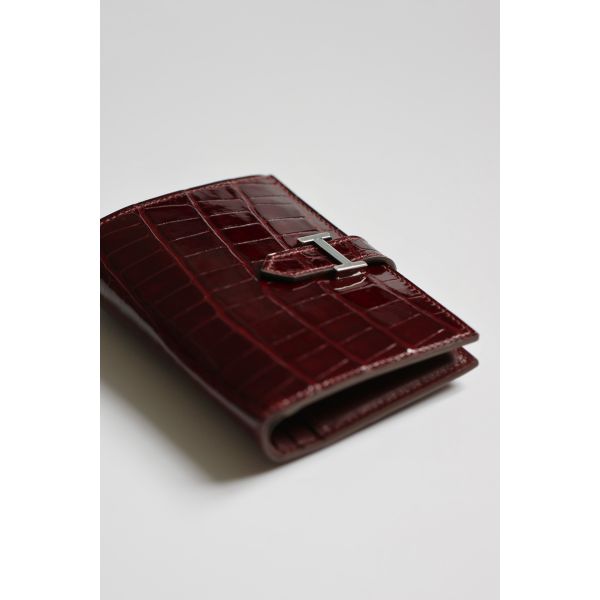 HERM Bearn Compact Wallet in Bordeaux Shiny Alligator Leather