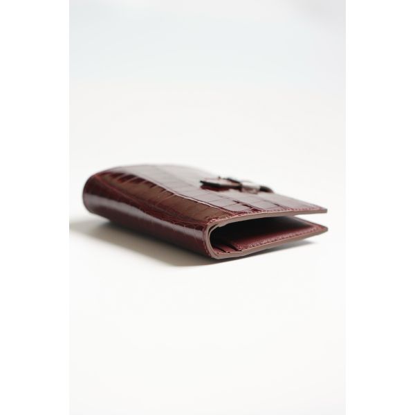 HERM Bearn Compact Wallet in Bordeaux Shiny Alligator Leather