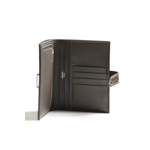 HERM Bearn Compact Wallet in Graphite Shiny Alligator Leather
