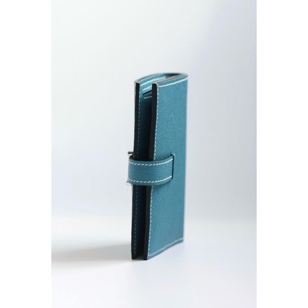HERM Bearn Compact Handmade Wallet in Blue Jean Epsom Calfskin