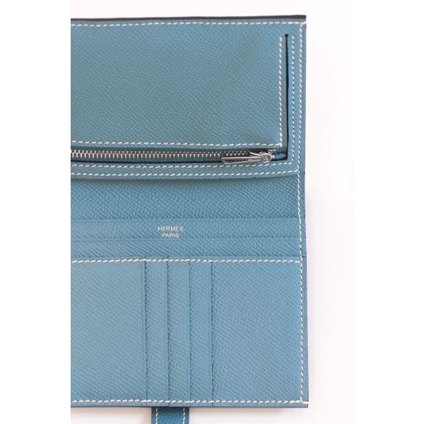 HERM Bearn Compact Handmade Wallet in Blue Jean Epsom Calfskin