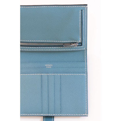 HERM Bearn Compact Handmade Wallet in Blue Jean Epsom Calfskin