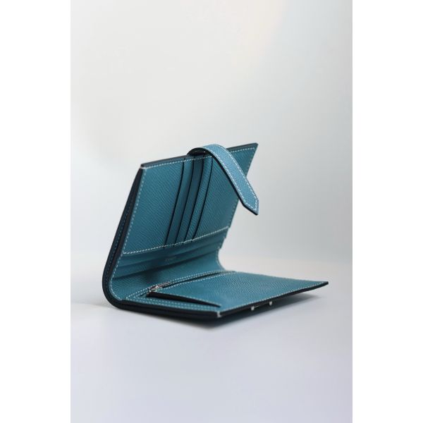 HERM Bearn Compact Handmade Wallet in Blue Jean Epsom Calfskin